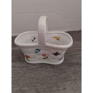 Butterflies and Flowers Vintage Irice Ceramic Basket Made fin Japan